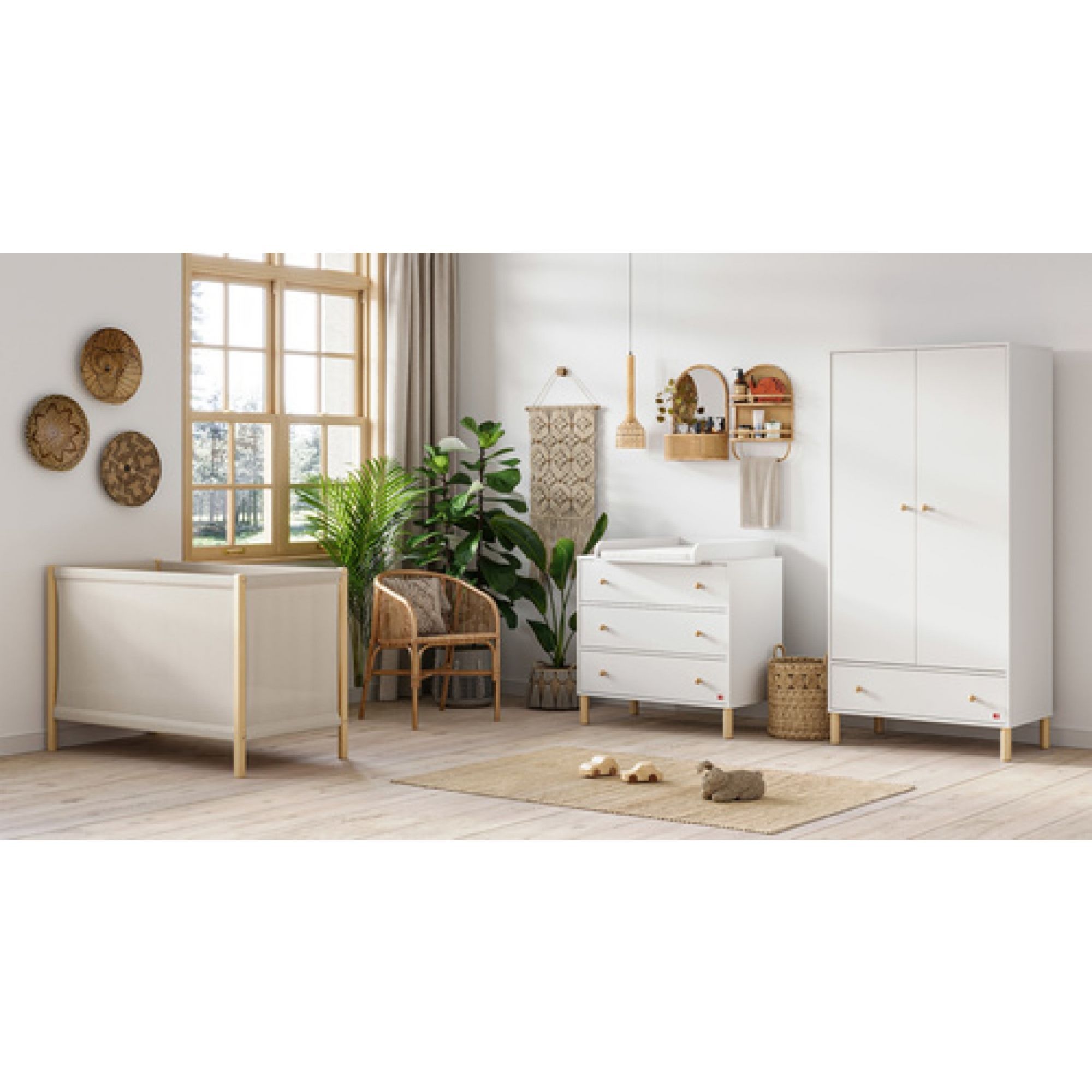 Lit bébé 60x120 et commode à langer Vox Leaf - Blanc et bois