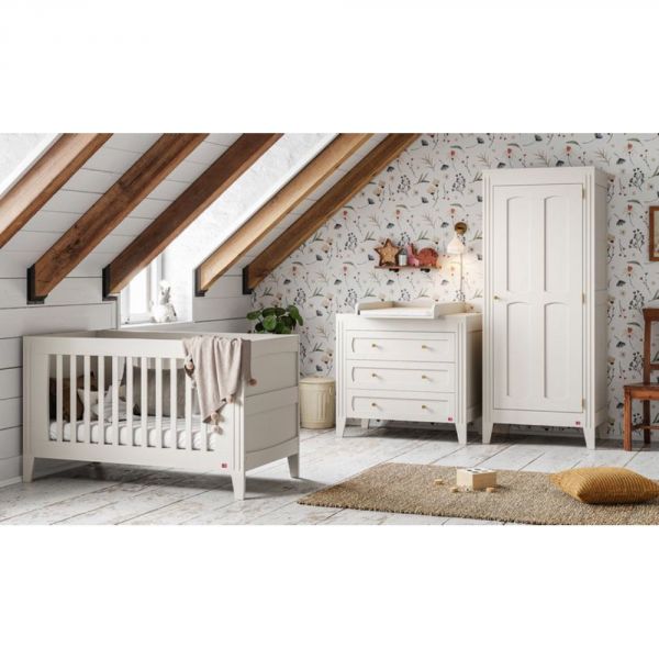 Chambre trio lit 70x140 + commode + armoire blanc - Collection Milenne by Vox