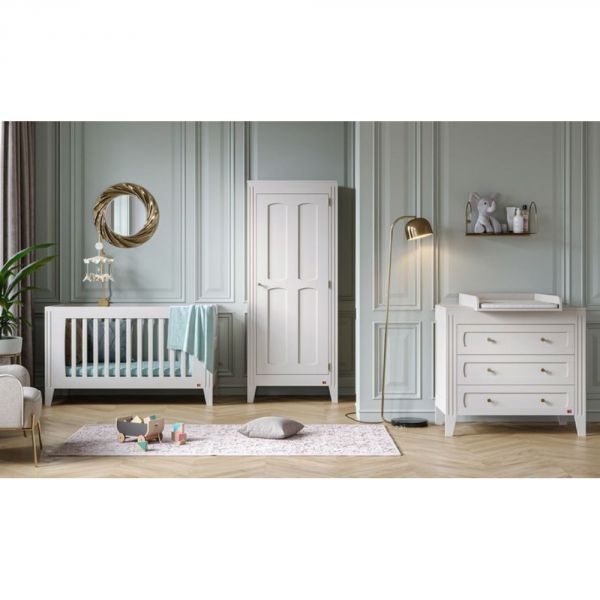 Chambre trio lit 70x140 + commode + armoire blanc - Collection Milenne by Vox