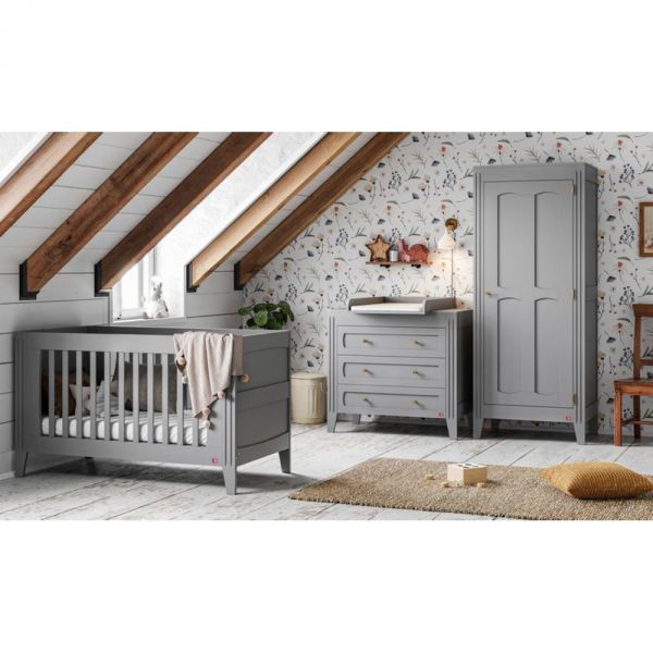 Chambre trio lit 70x140 + commode + armoire gris clair - Collection Milenne by Vox