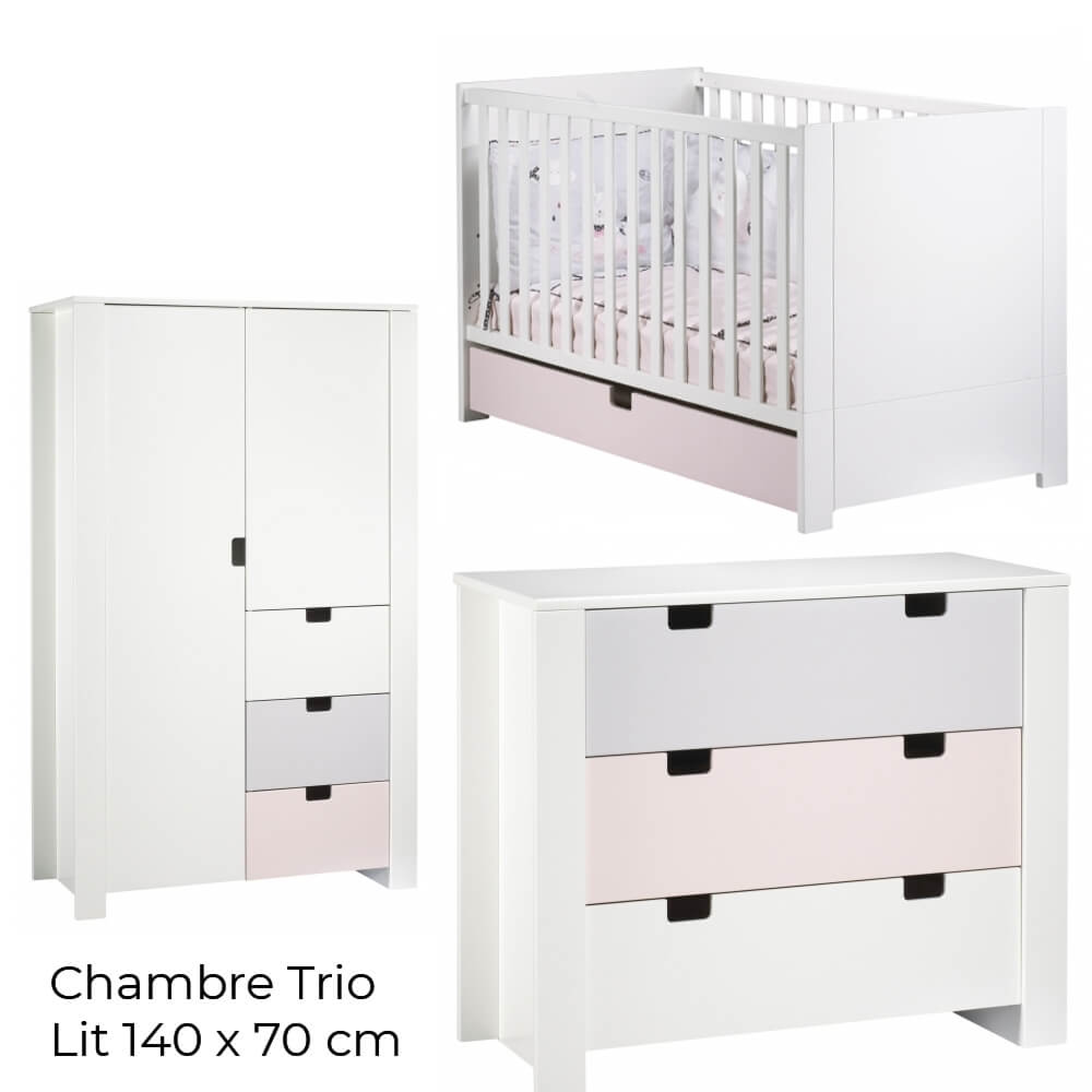 Sauthon Meubles Chambre Trio Lit Evolutif Bebe Little Big Bed 70x140 Cm Armoire Commode City Girl Made In Bebe