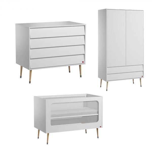 Chambre TRIO Bosque New blanc Lit 70x140 + Armoire + Commode - Vox