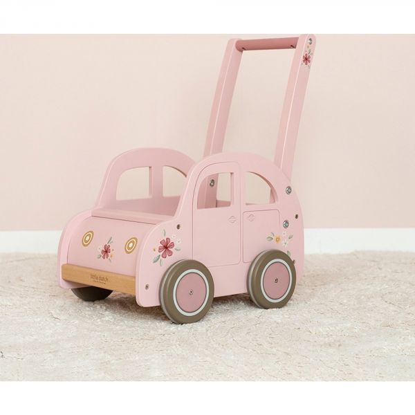 Chariot de marche voiture en bois FSC - Rose