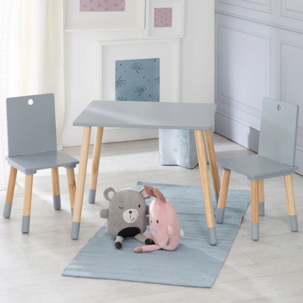 Ensemble table et chaises enfant gris laqué