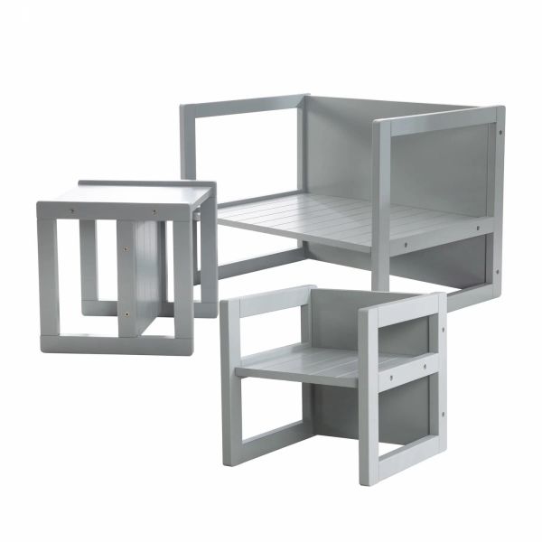 Ensemble tabourets et banc enfant gris