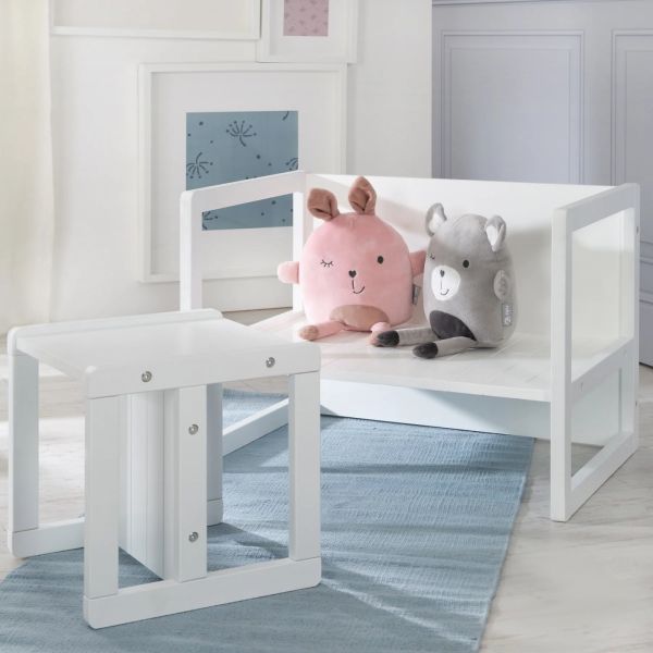 Ensemble tabourets et banc enfant blanc