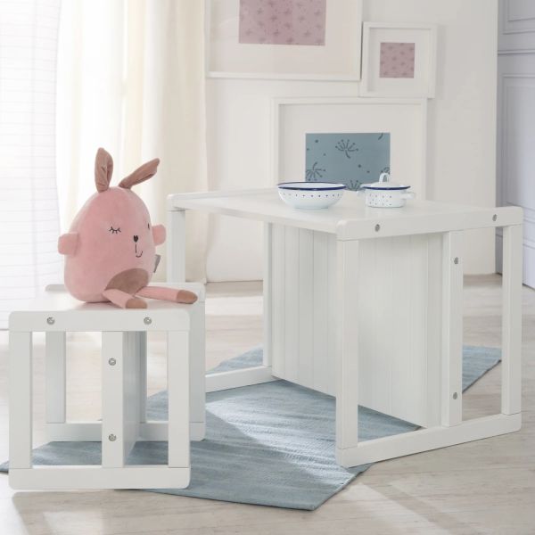 Ensemble tabourets et banc enfant blanc