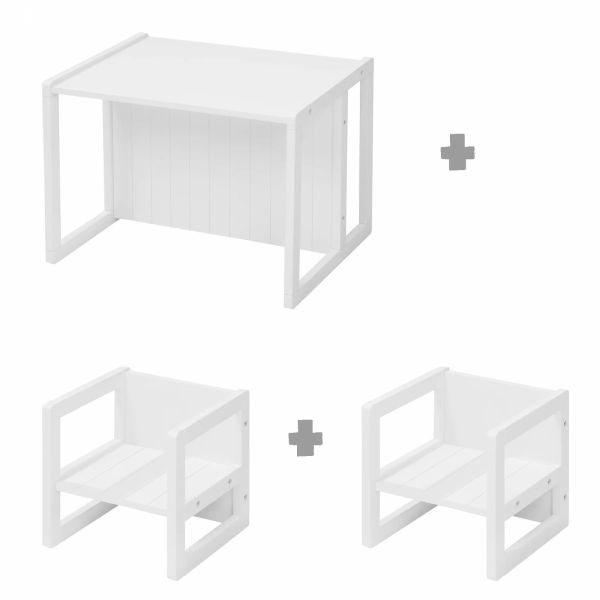 Ensemble tabourets et banc enfant blanc