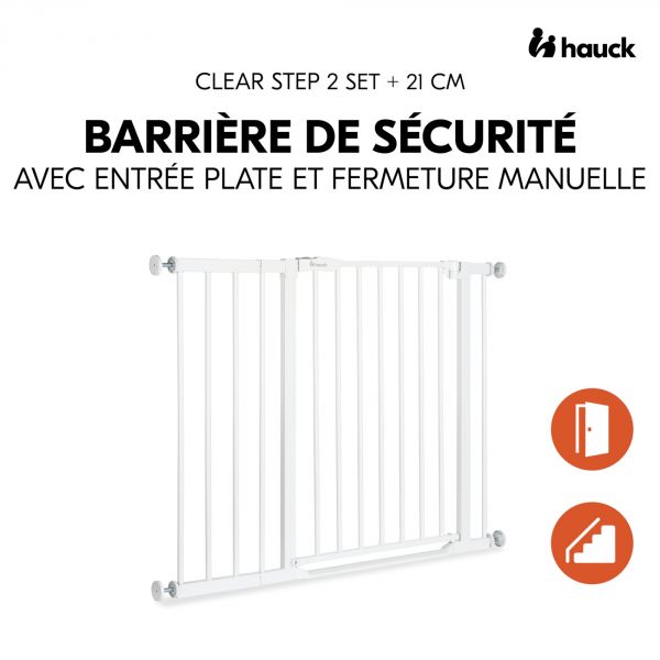 Barrière d'escalier Clear Step 2 avec extension +21 cm White