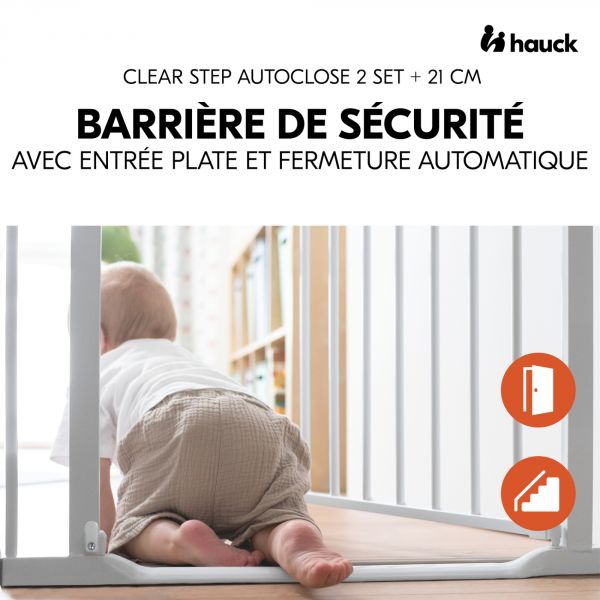 Barrière d'escalier Clear Step Autoclose 2 avec extension +21 cm White