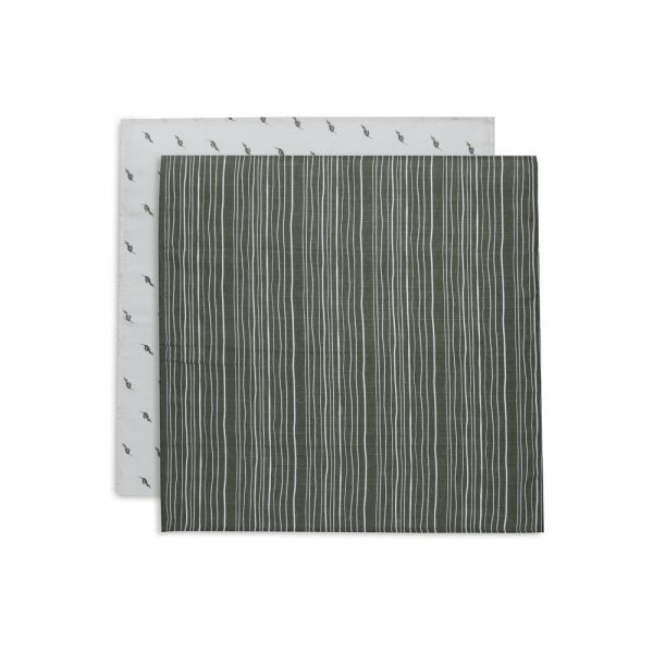 Lot de 2 langes gaze de coton 70x70 cm Stripe / Olive Leaf Green