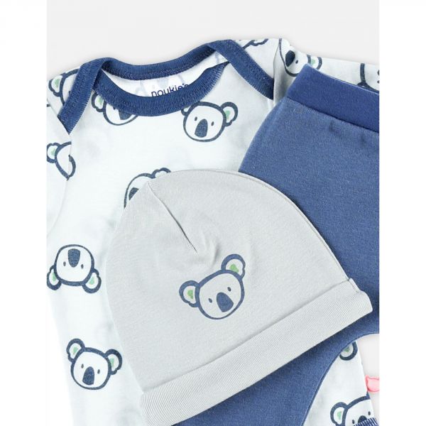 Cocon set de 3 pièces body, pantalon et bonnet bleu 0 mois