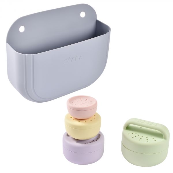 Coffret de 4 Jouets de Bain avec rangement silicone Multicouleurs