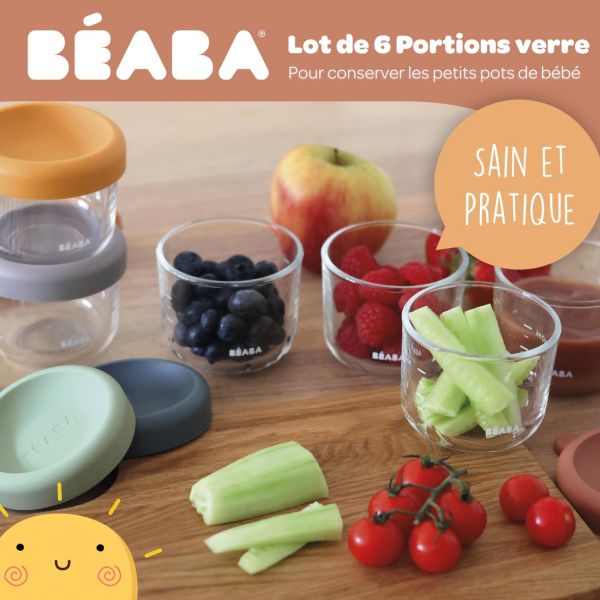 Coffret 6 portions verre 150ml conservation repas bébé Sunrise