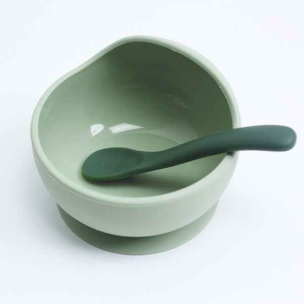 Coffret repas bébé 2 pièces silicone Vert Sauge et vert sapin