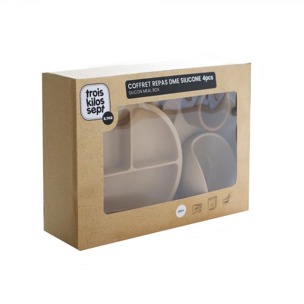 Coffret repas bébé 4 pièces silicone Sable et caramel