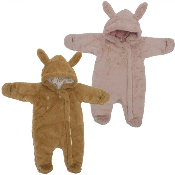 Combi pilote lapin en fausse fourrure angora - Noisette 3 - 6 mois