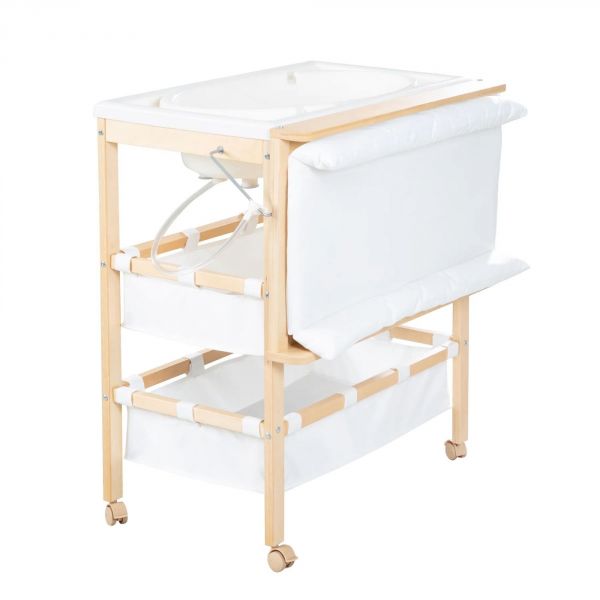 Table à langer pliable avec baignoire Baby Pool et matelas à langer blanc