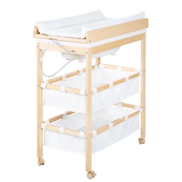 Table à langer pliable avec baignoire Baby Pool et matelas à langer blanc