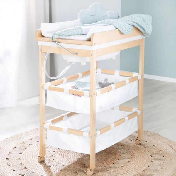 Table à langer pliable avec baignoire Baby Pool et matelas à langer blanc