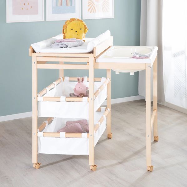 Table à langer avec baignoire Baby Pool et matelas à langer blanc