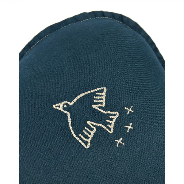 Coussin nuage Lin français Deep Blue broderie oiseau