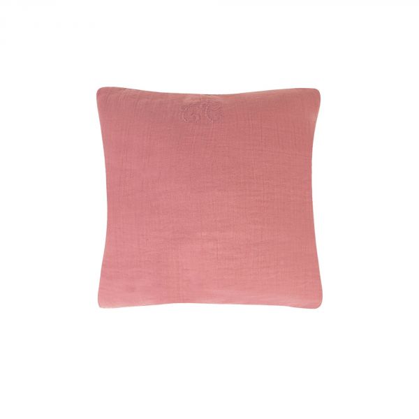 Coussin réversible Toile de Jouy rose