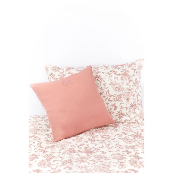 Coussin réversible Toile de Jouy rose