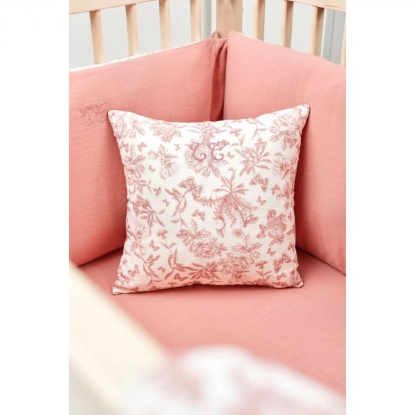 Coussin réversible Toile de Jouy rose