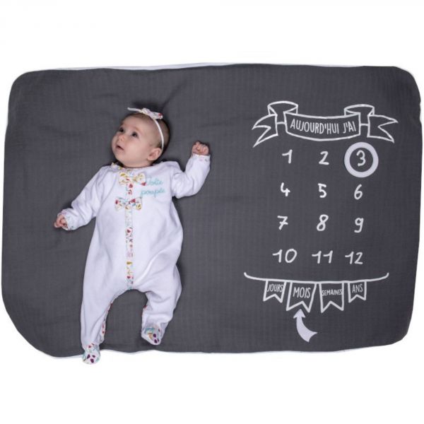 Couverture étape bébé - avec 2 accessoires - gris/blanc