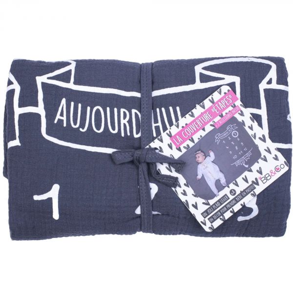 Couverture étape bébé - avec 2 accessoires - gris/blanc