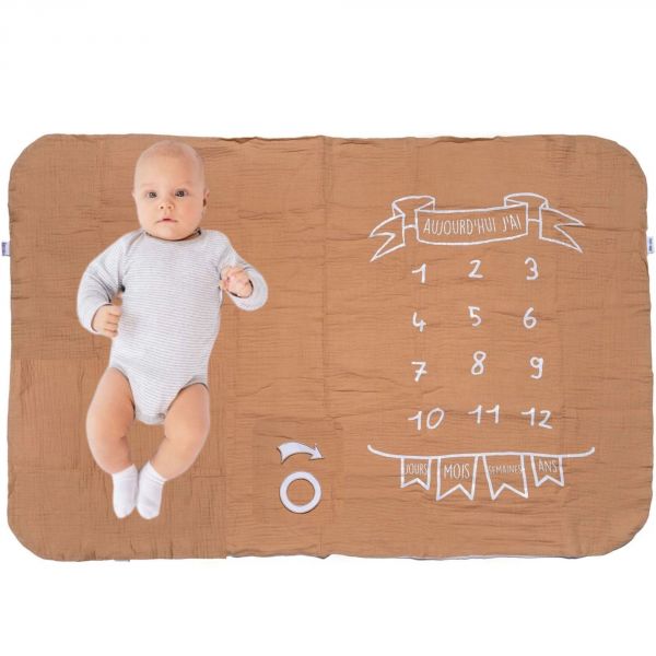 Couverture étape bébé - avec 2 accessoires - noisette/écru