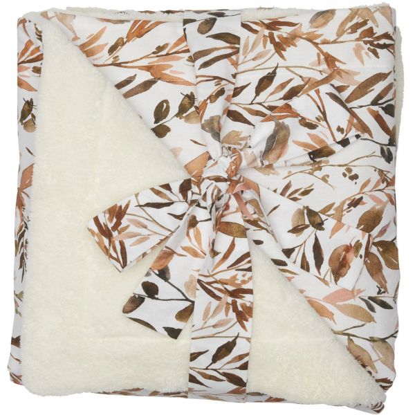 Couverture Luxe microfibre Caramel Forest - feuillages / ivoire