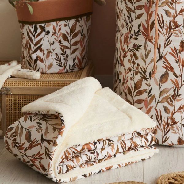 Couverture Luxe microfibre Caramel Forest - feuillages / ivoire