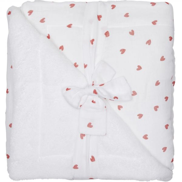 Couverture Luxe microfibre blanc - imprimé cœur