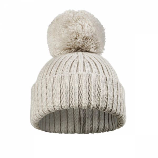 Bonnet en laine pompon Creamy White 3 ans+