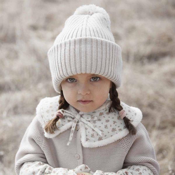 Bonnet en laine pompon Creamy White 3 ans+