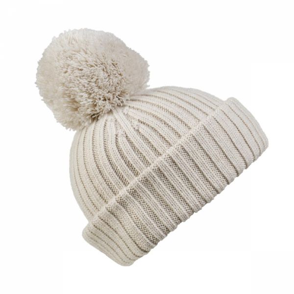 Bonnet en laine pompon Creamy White 3 ans+