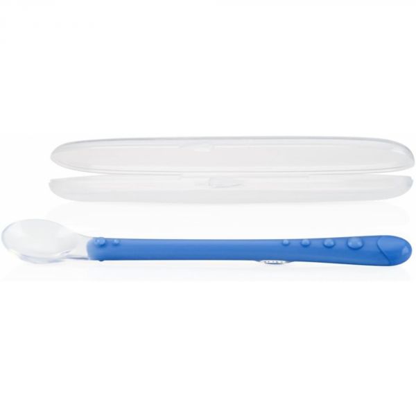 Cuillère longue en silicone doux Bleu - 6m+