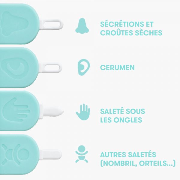 Curette bébé 3-en-1 nez, ongles et oreilles