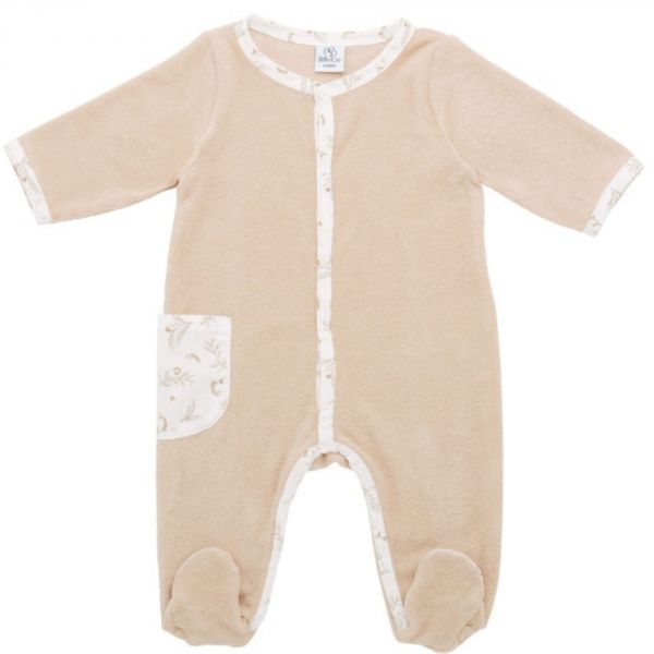 Pyjama hiver en maille bouclette Biscuit imprimé feuilles - 3 mois