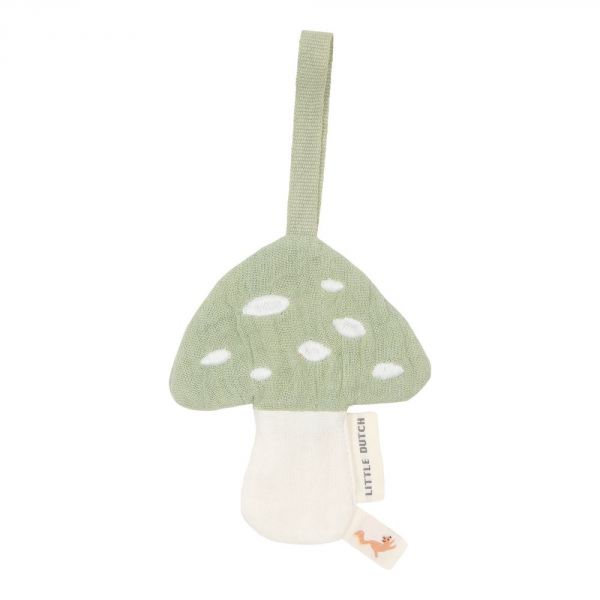 Doudou attache-tétine en gaze de coton - Champignon