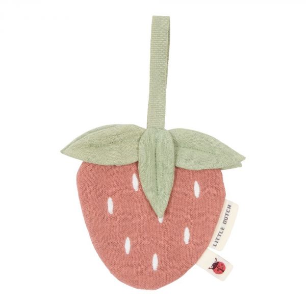 Doudou attache-tétine en gaze de coton - Fraise