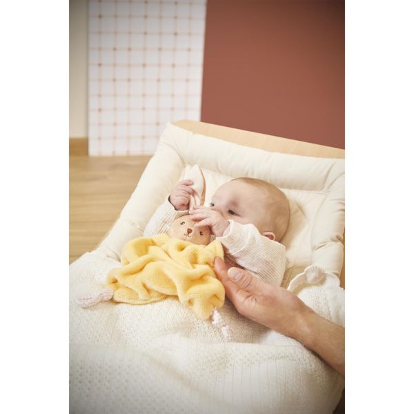 Doudou plat plume lapin jaune 24 cm