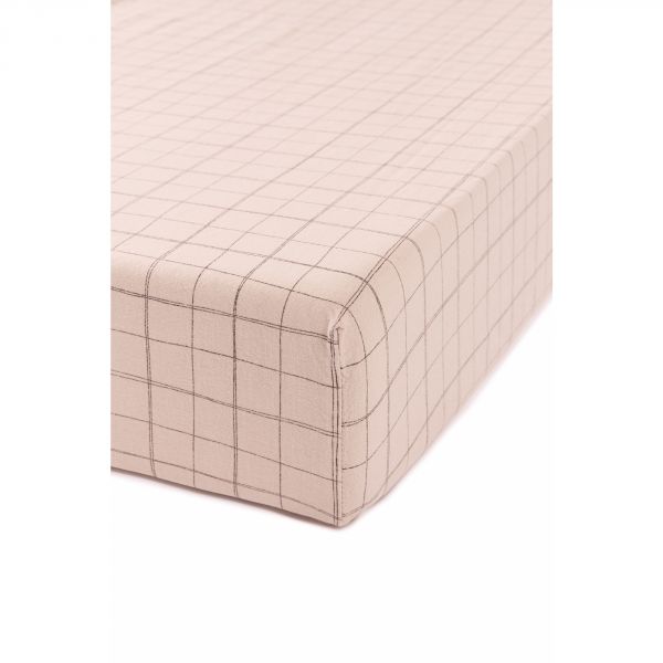 Drap housse 70x140 cm Lin français Mauve Pink Grid