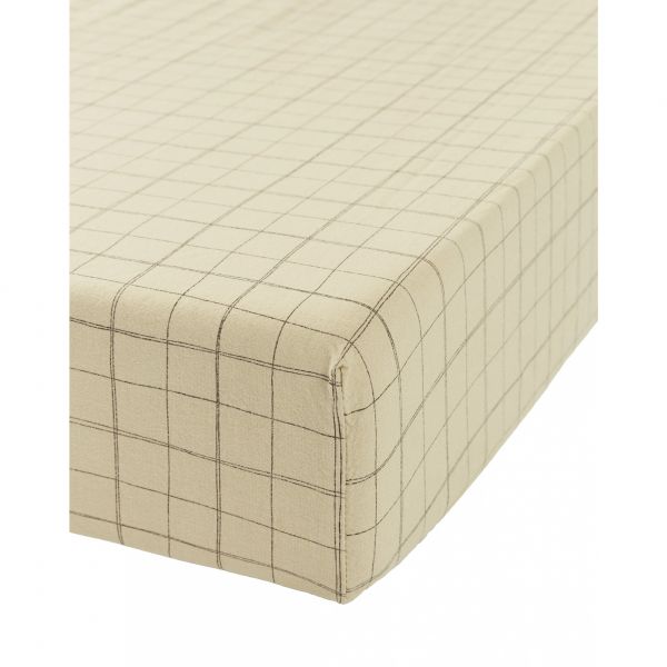 Drap housse 70x140 cm Lin Français Green Tea Grid