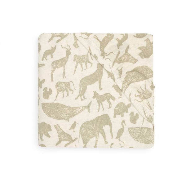 Drap housse 60x120 cm Jersey Animals Olive