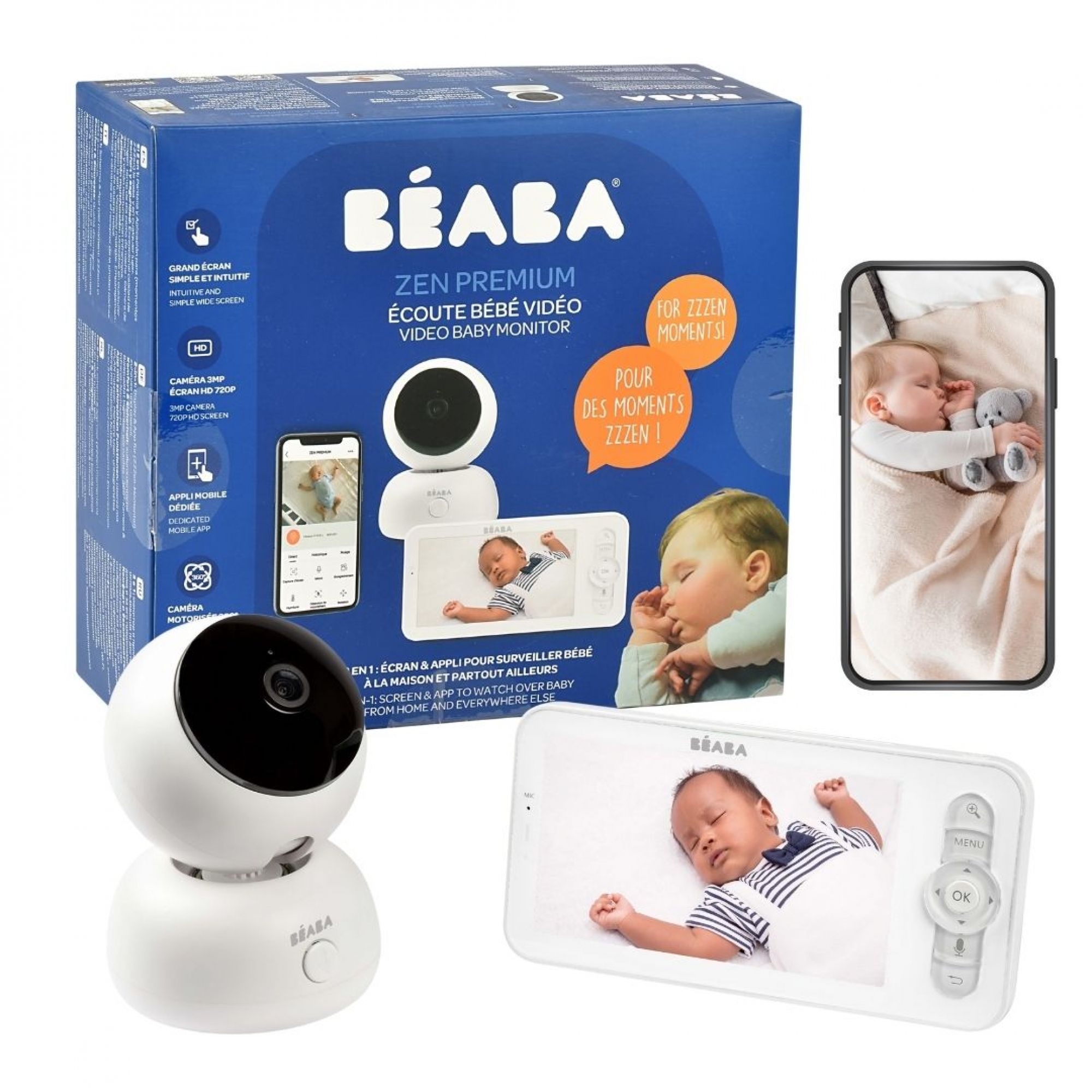 BÉABA Ecoute-bébé Vidéo Zen Premium - White - Écoute bébé BÉABA sur  L'Armoire de Bébé
