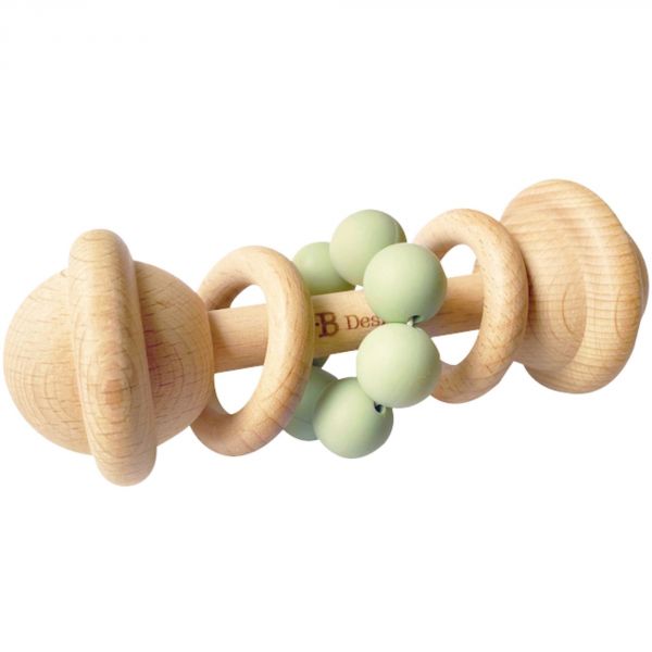 Hochet rétro en bois et silicone - Sauge