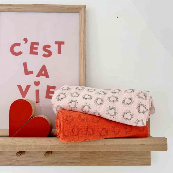 Lange bébé 70x70 cm Bianca Dotted Heart Coquelicot